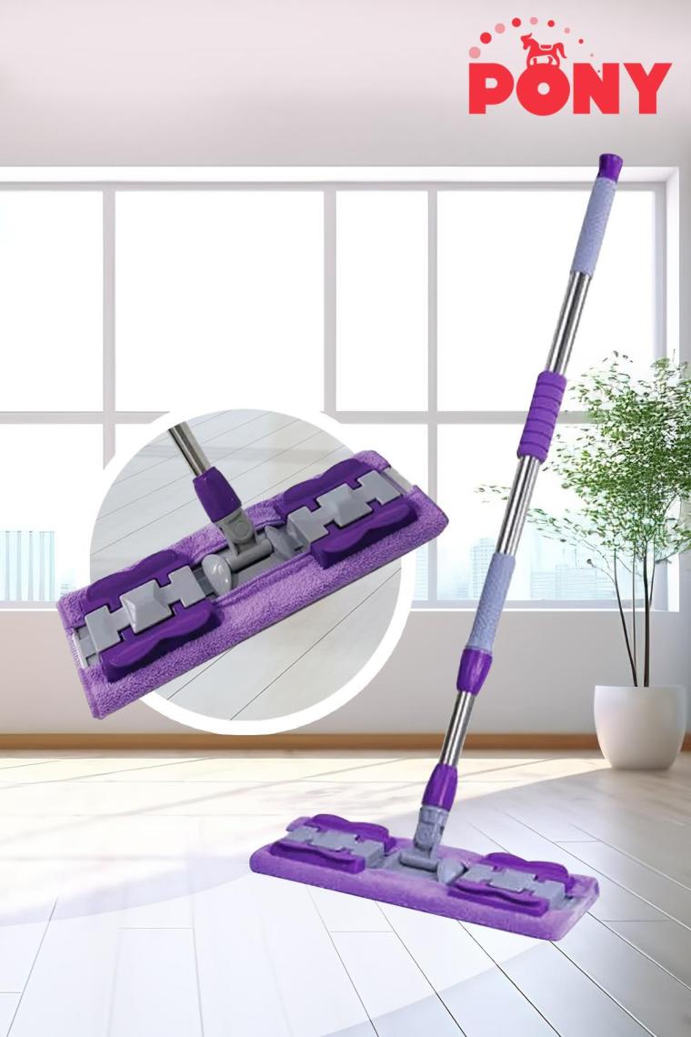 Pony Mandallı Mop Mikrofiber Yüzey Temizlik Seti Paspas Yer Duvar Cam Kıskaçlı Klipsli