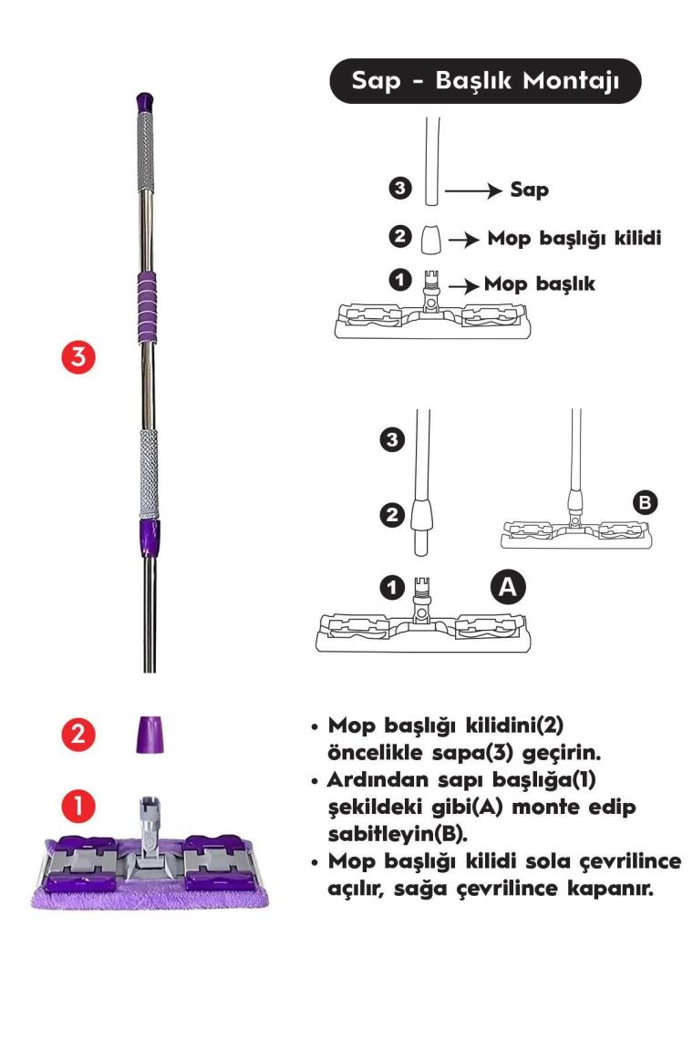 Pony Mandallı Mop Mikrofiber Yüzey Temizlik Seti Paspas Yer Duvar Cam Kıskaçlı Klipsli