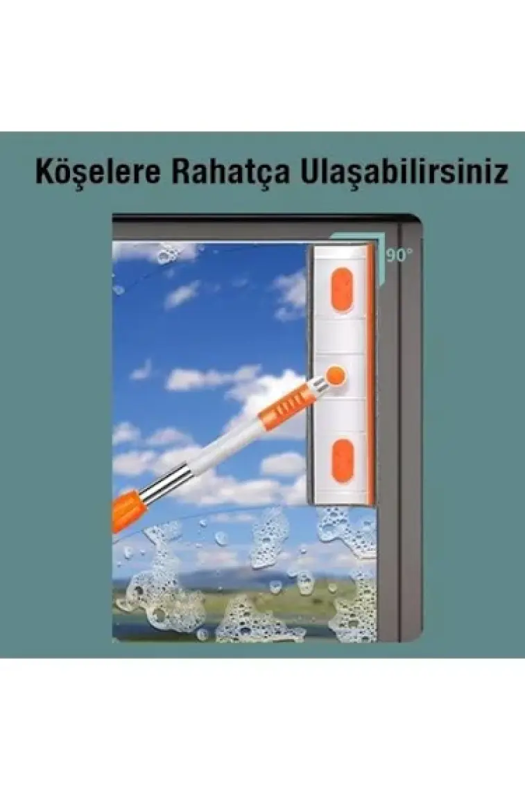 Polham 120CM Uzayıp Kısalabilen Teleskopik Mikrofiber Cam Silme Aparatı, Sağlam Bükülebilir Fırça