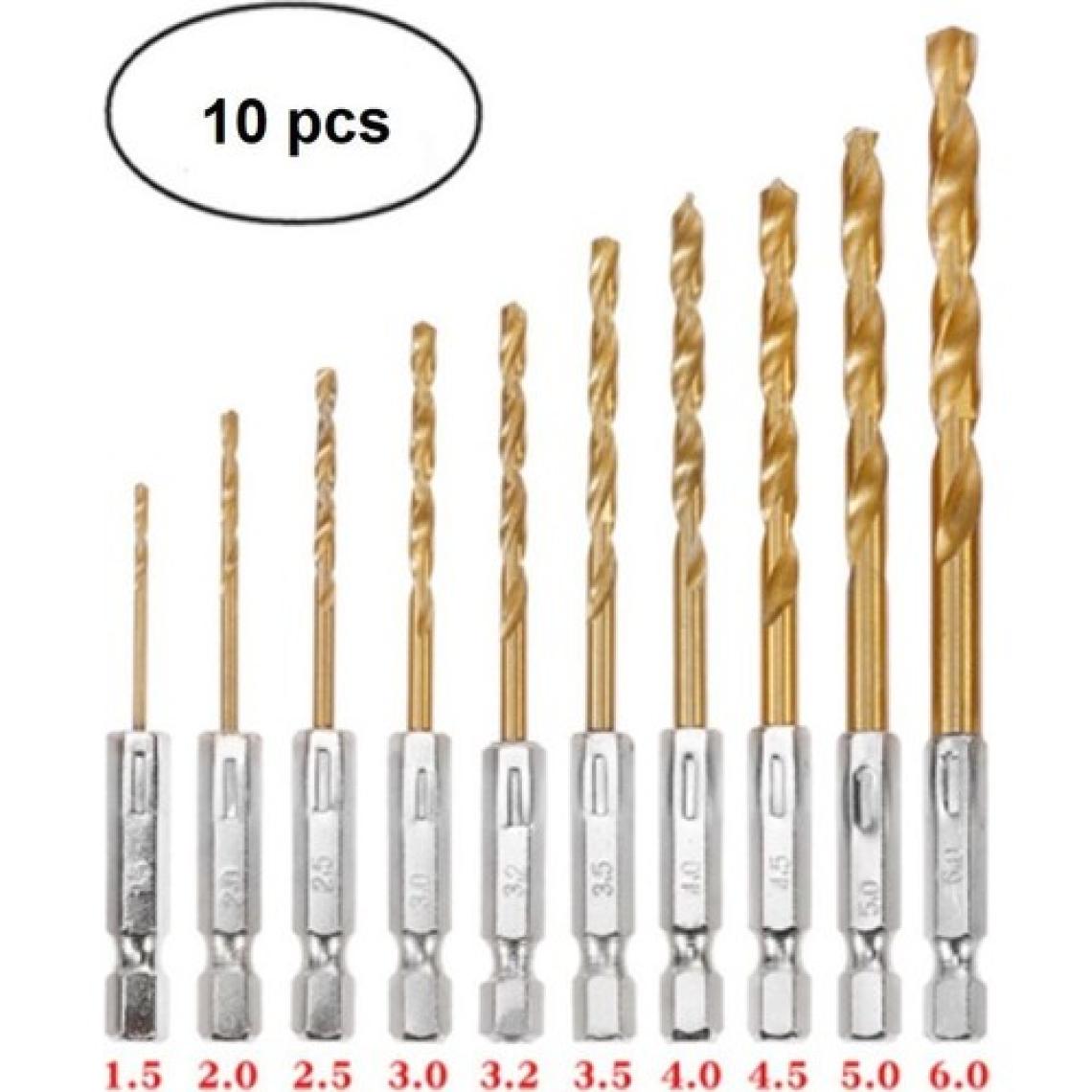 Depolife Hss Çelik Titanyum Kaplı Matkap Ucu Seti 10 Parça Altıgen Saplı 1/4 Hex Ahşap Metal Uç Takımı