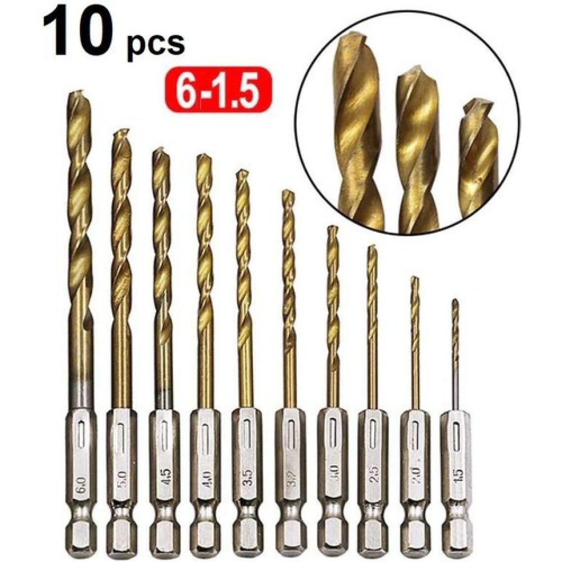 Depolife Hss Çelik Titanyum Kaplı Matkap Ucu Seti 10 Parça Altıgen Saplı 1/4 Hex Ahşap Metal Uç Takımı