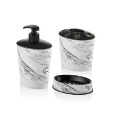 Beyaz Mermer Desen 3 Parça Banyo Lavabo Seti Diş Fırçalık Sıvı+katı Sabunluk Kırılmaz Özel Plastik