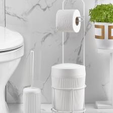 Beyaz Yuvarlak Kovalı Wc Kağıtlık Ve Tuvalet Fırça Seti 390