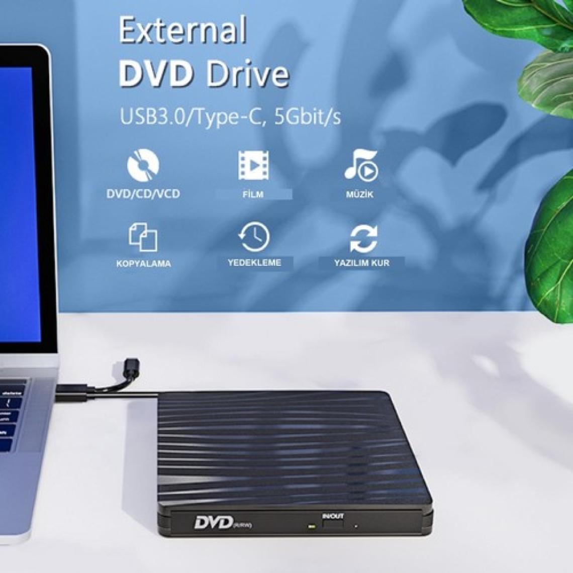 Upway  DVD Rw USB 3.0 Type-C Slim Harici CD DVD Yazıcı Okuyucu MacBook iMac WINDOWS11