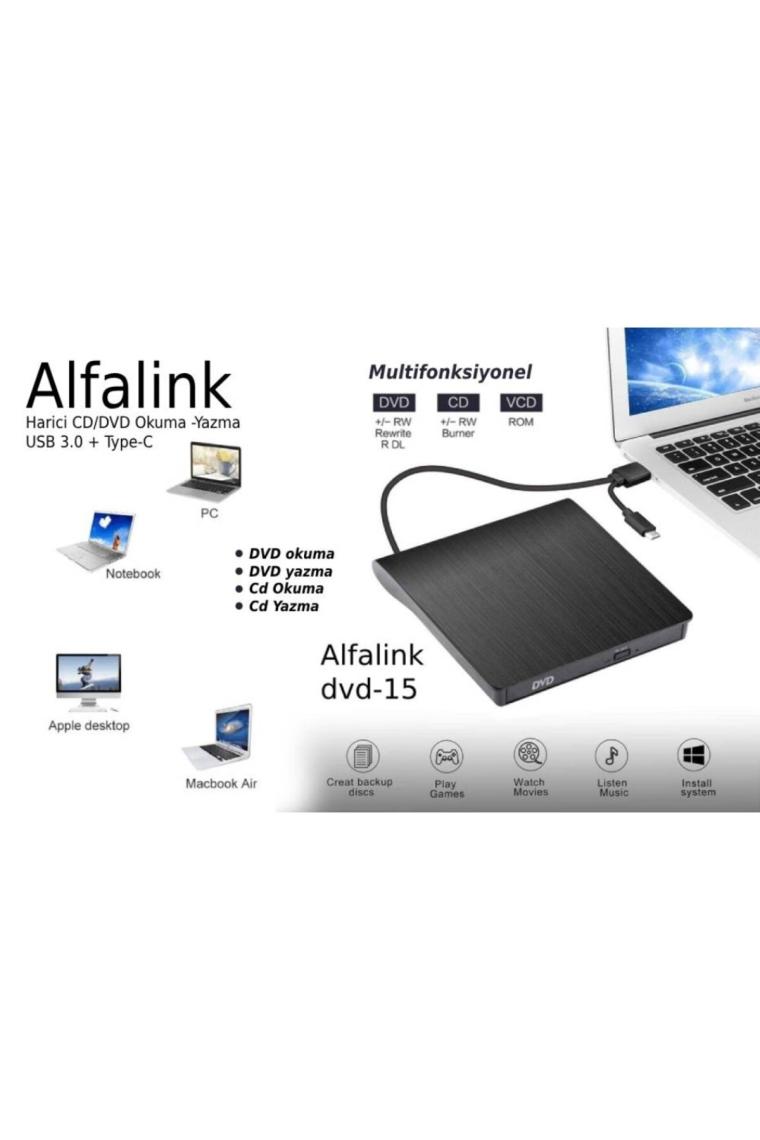 Alfalink AL-DVD15 USB 3.0 Ultra Slim Taşınabilir DVD Rw Optik Yazıcı