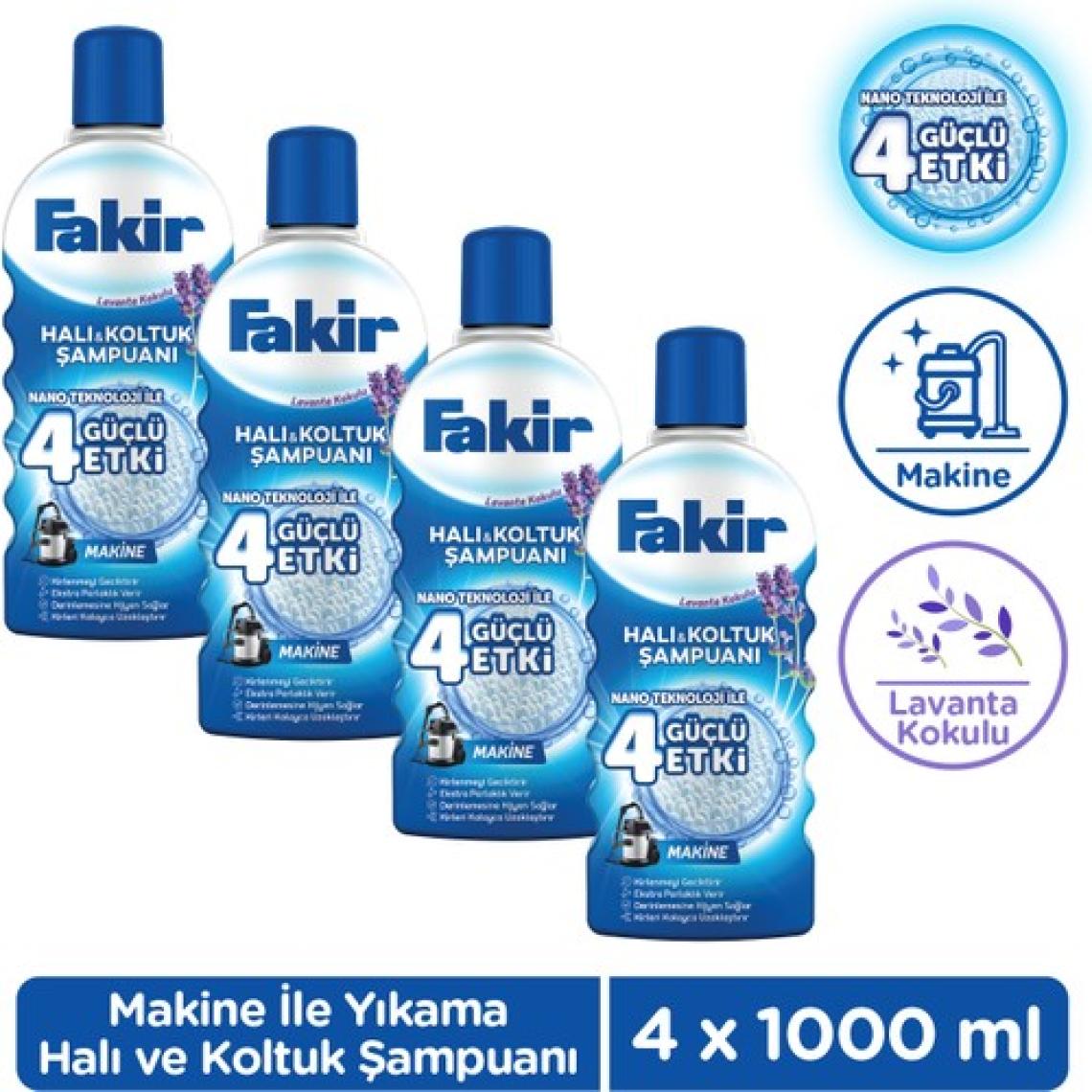 Fakir Nano Teknoloji ile Lavantalı Makine Halı ve Koltuk Şampuanı 1000ml x 4 Adet