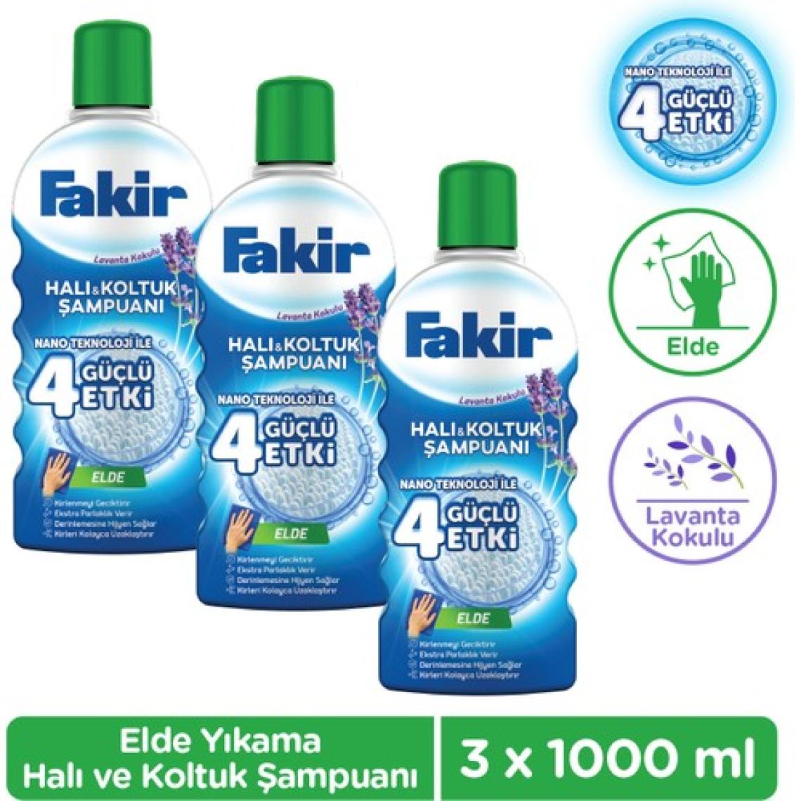 Fakir Nano Teknoloji ile Lavantalı Elde Yıkama Halı ve Koltuk Şampuanı 1000ml x 3 Adet