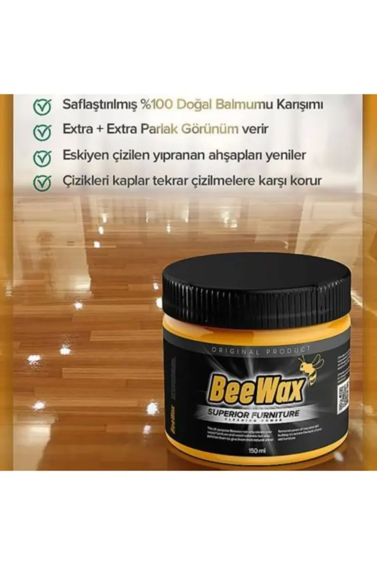 BeesWax 1+1 Paket Ahşap Onarıcı Parlatıcı Koruyucu Balmumu 2x150ml
