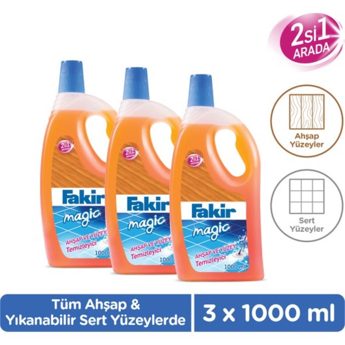 Fakir Magic 2'si 1 Arada Ahşap ve Sert Yüzey Temizleyici 1000ml x 3 Adet