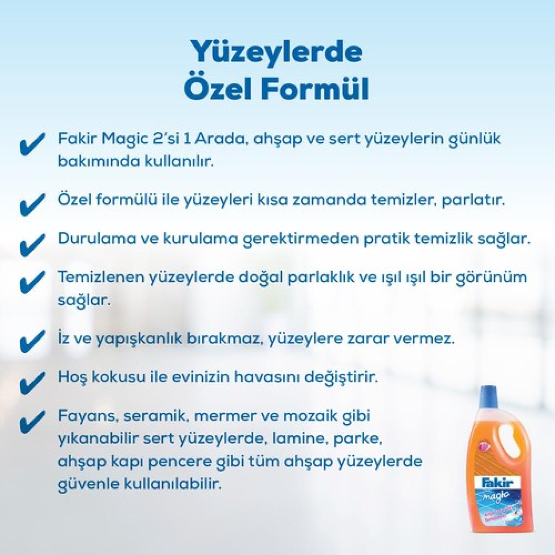 Fakir Magic 2'si 1 Arada Ahşap ve Sert Yüzey Temizleyici 1000ml x 3 Adet
