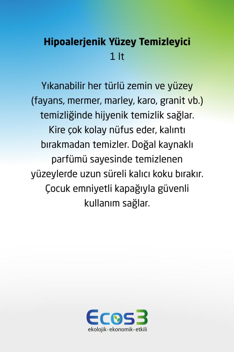 Ecos3 Organik Hipoalerjenik 1 lt Yüzey Temizleyici