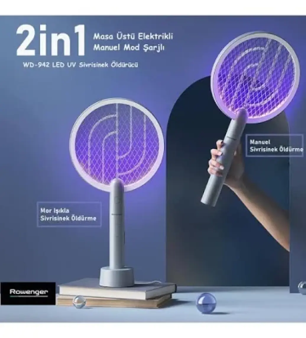 WD-942 USB Şarjlı Uv Işıklı Elektrikli Sivrisinek Öldürücü Raket Sinek Öldürücü Sineksavar