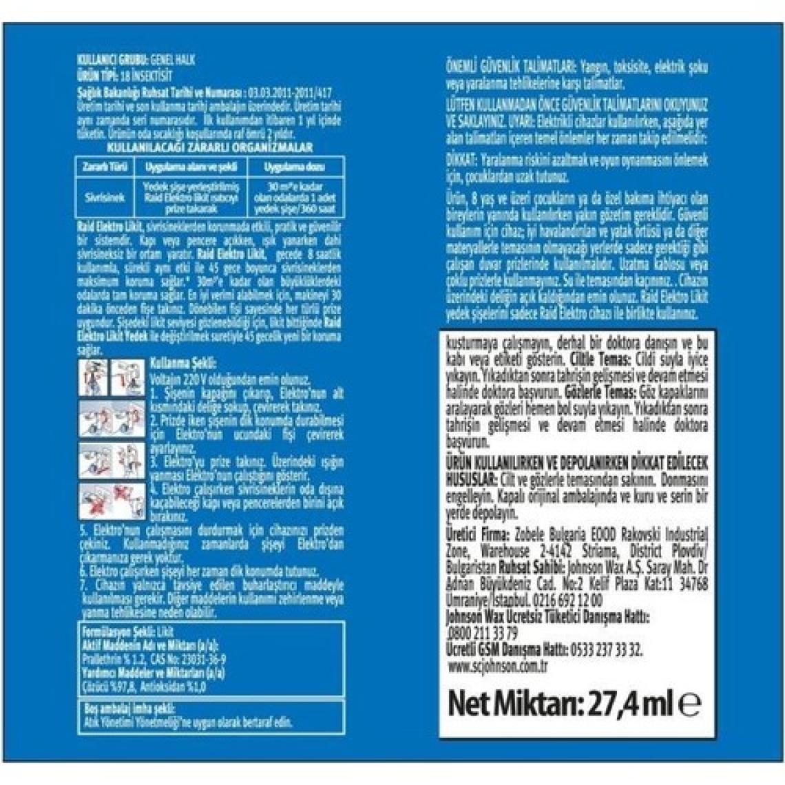 Raid Elektro Likit 2 Yedek - 90 Gece Etkili
