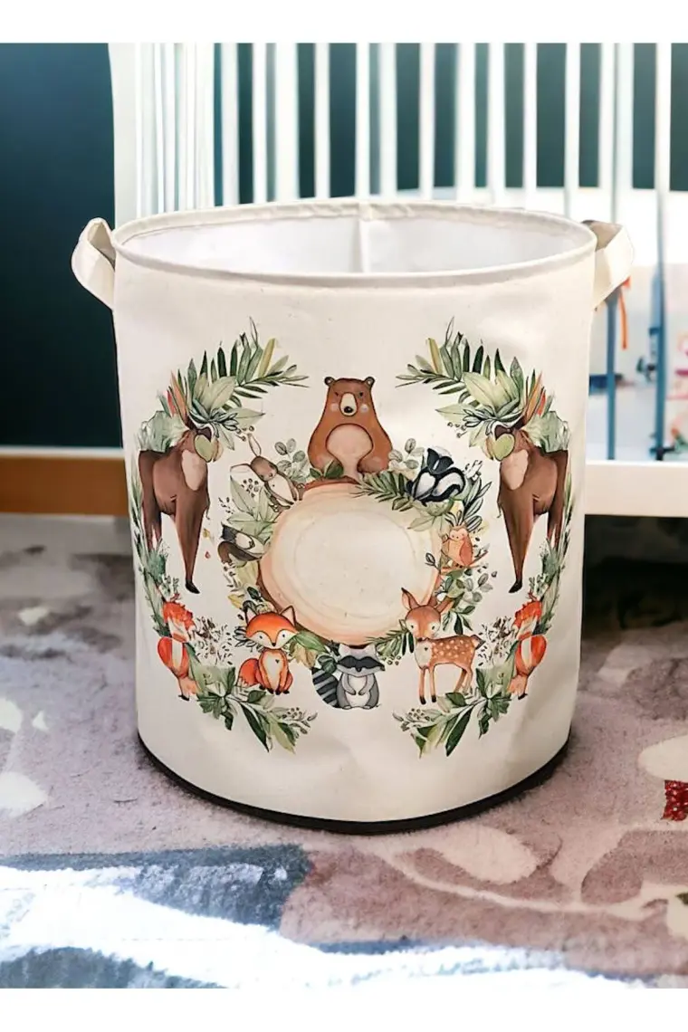 Prendi Home Zoo Baskılı Çok Amaçlı Oyuncak Saklama Kutusu Kirli Çamaşır Sepeti Katlanır Düzenleyici Sepet 37X40