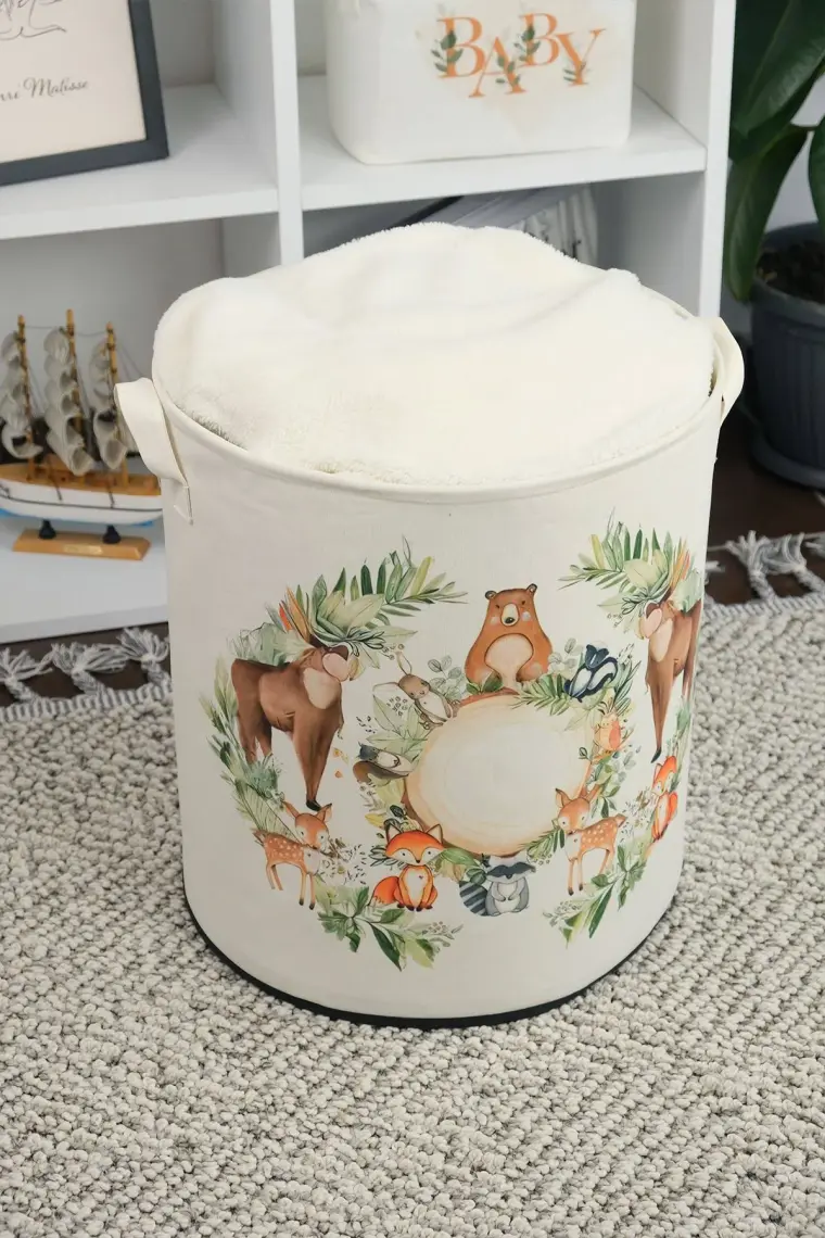 Prendi Home Zoo Baskılı Çok Amaçlı Oyuncak Saklama Kutusu Kirli Çamaşır Sepeti Katlanır Düzenleyici Sepet 37X40