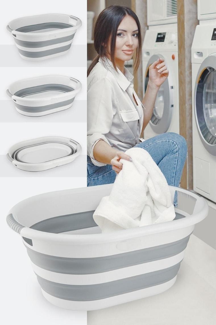 Gri Katlanır Çamaşır Sepeti Büyük Boy 40 Lt