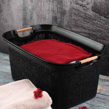 Tuffex Woow Desen Ahşap Kulplu Çamaşır Sepeti 30 Lt Pudra