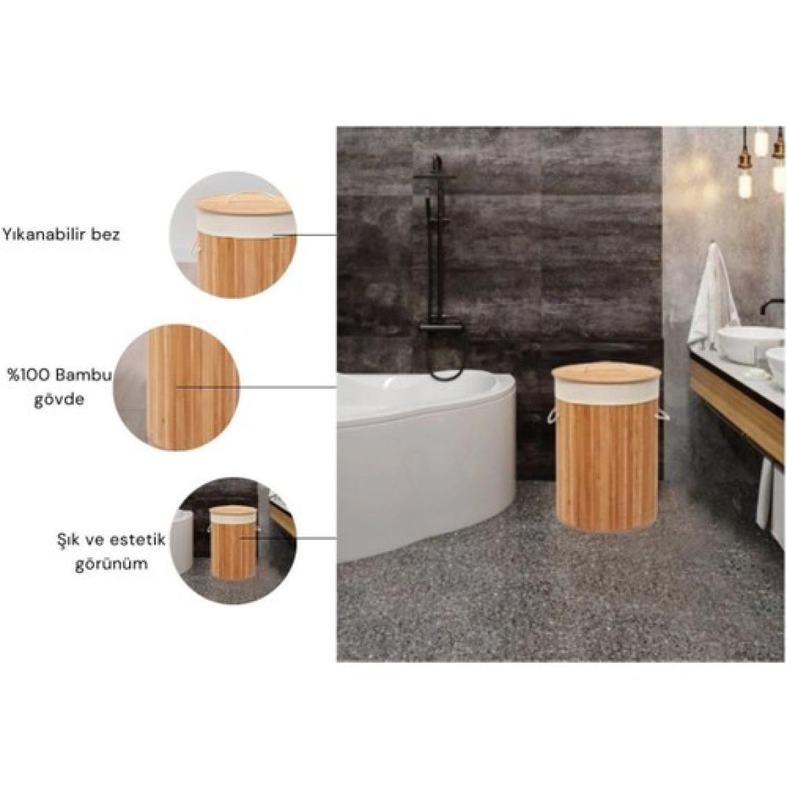 Rem Lorin Bambu Katlanır Oval Tek Hazneli Çamaşır Sepeti 35x50 cm – Yıkanabilir İç Bezli ve Dayanıklı Tasarım