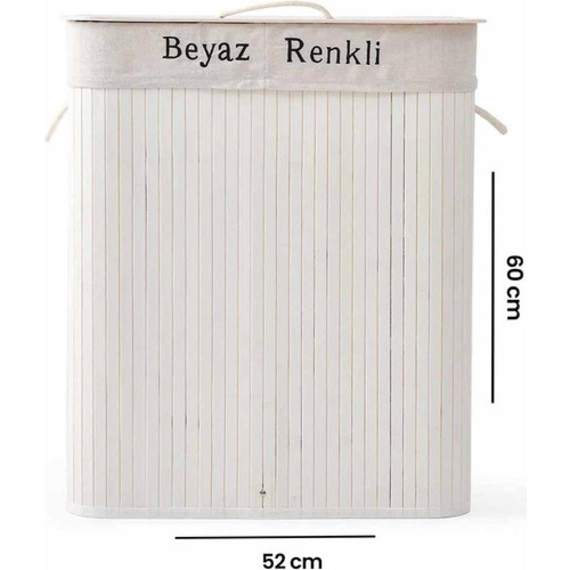 Deco&style Bambu Çift Hazneli Çamaşır Sepeti - Beyaz