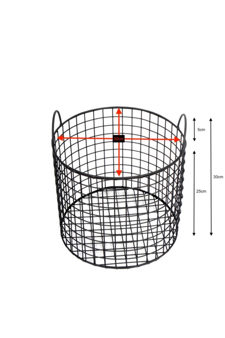 Wess Dizayn Metal Tel Sepet Dekoratif Saklama Kabı Yuvarlak Model WD-243