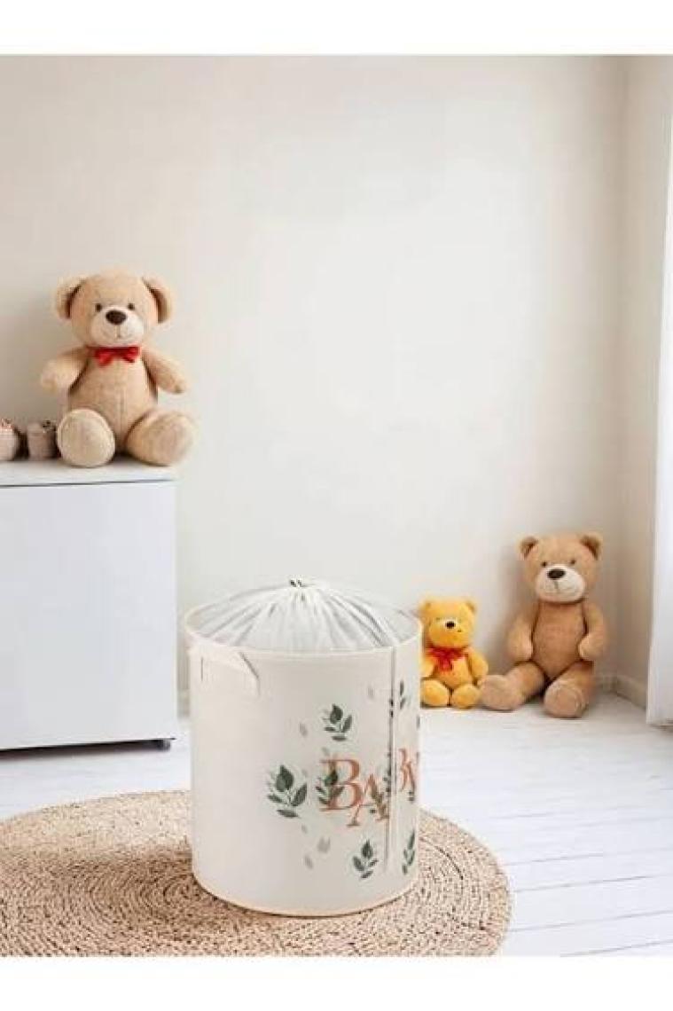 Prendi Home Baby Baskılı Çok Amaçlı Oyuncak Giysi Saklama Kirli Çamaşır Katlanır Düzenleyici Ağzı Büzgülü Sepet 37X40