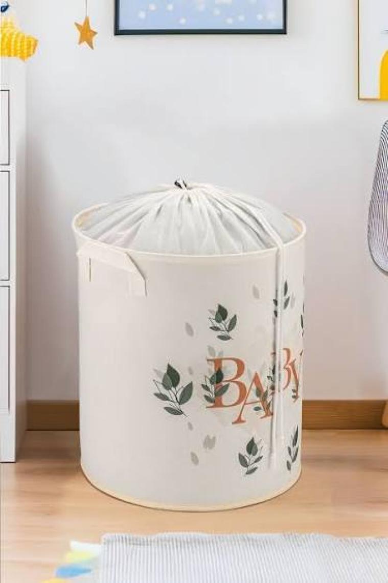 Prendi Home Baby Baskılı Çok Amaçlı Oyuncak Giysi Saklama Kirli Çamaşır Katlanır Düzenleyici Ağzı Büzgülü Sepet 37X40