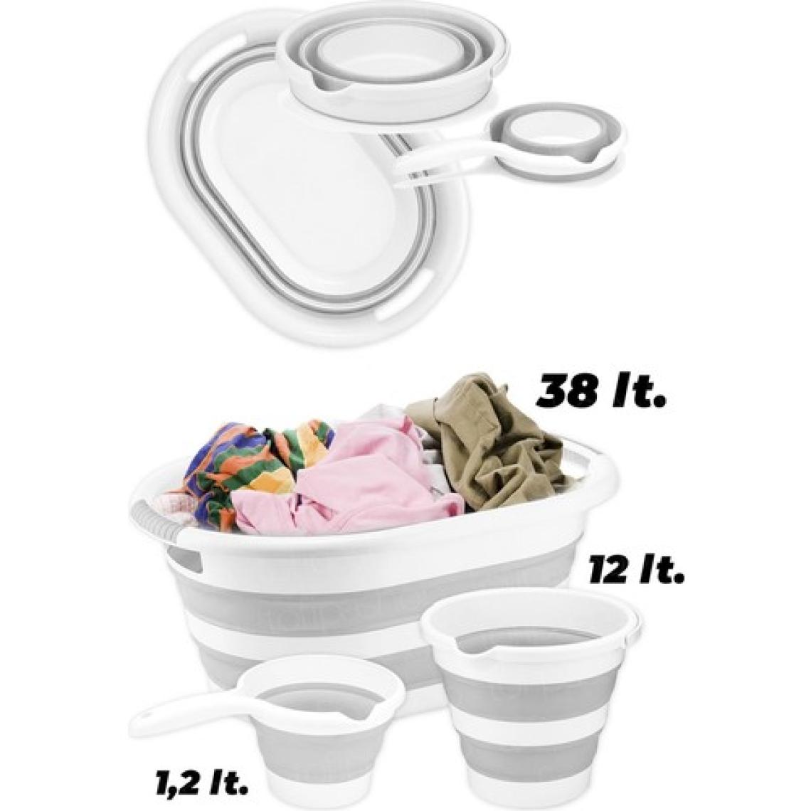 Tofipa Shop 3'lü Set 38 Lt Katlanır Çamaşır Sepeti - Katlanabilir Akordiyon Su Kovası - Katlanır Koçero Maşrapa