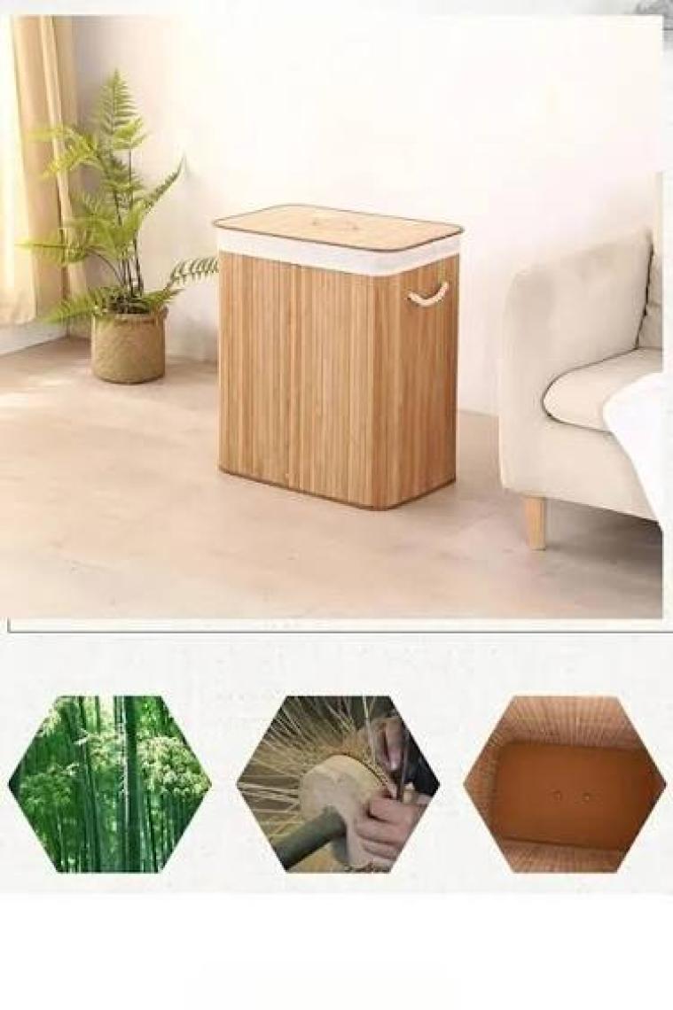 Naturel Bambu Katlanabilir Kirli Çamaşır Sepeti