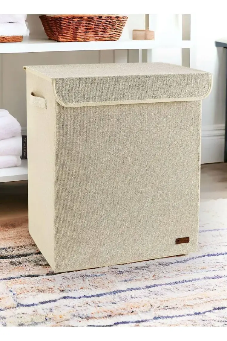 Prendi Home Havlu Kumaş Kapaklı Kirli Çamaşır Çocuk Odası Oyuncak Düzenleyici Saklama Kutusu Sepet 40X50X30