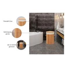 Rem Lorin Bambu Katlanır Çamaşır Sepeti Oval Tek Hazneli Naturel