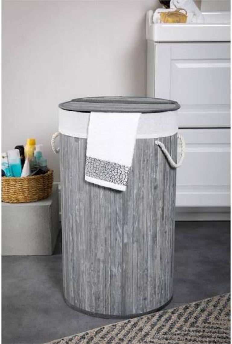 Sever Bambu Kirli Çamaşır Sepeti Gri Yuvarlak PR33191