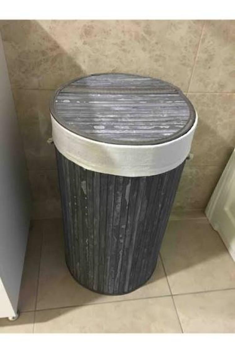 Sever Bambu Kirli Çamaşır Sepeti Gri Yuvarlak PR33191