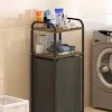 Dehalimited 2 Raflı Frenli Tekerlekli Çamaşır Sepeti Banyo Dolabı Kirli Sepetli Banyo Düzenleyici Çamaşırlık