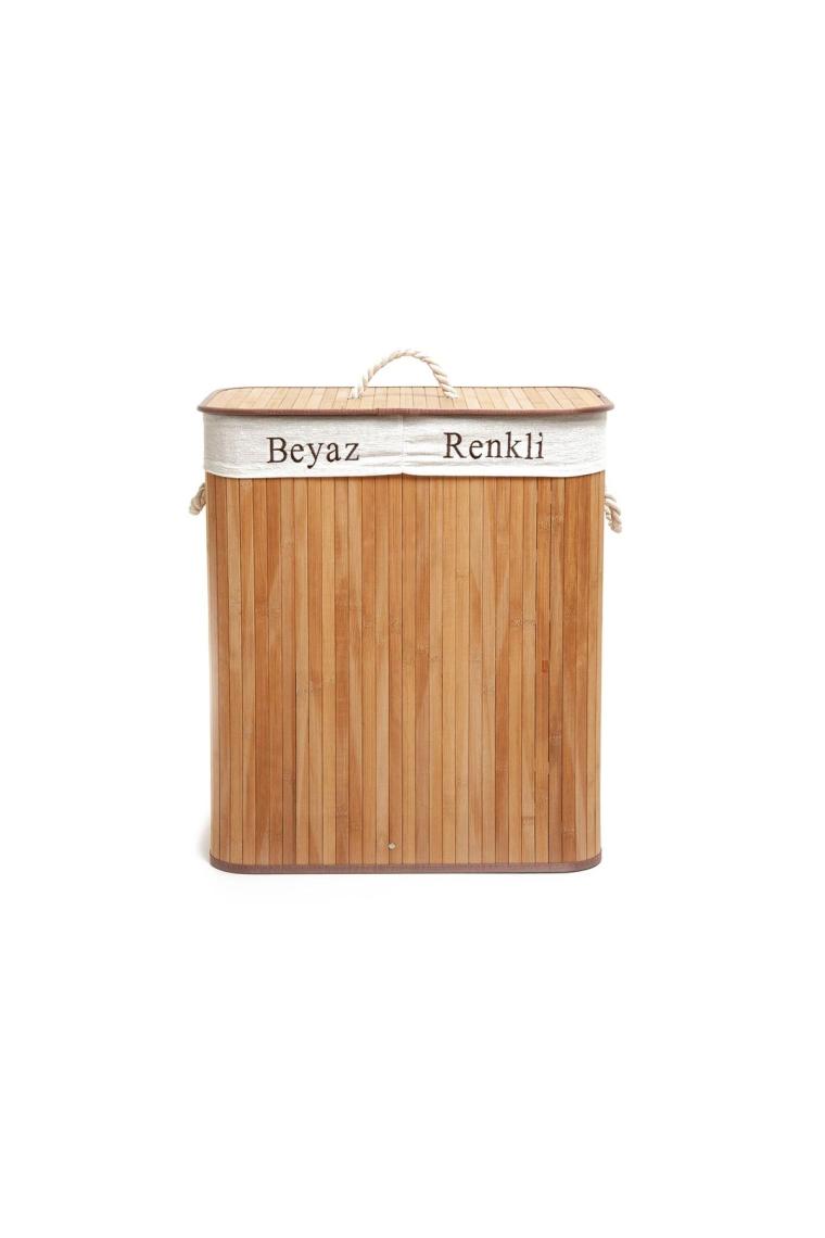 Deco&style Bambu Natürel Çift Hazneli Çamaşır Sepeti Bej