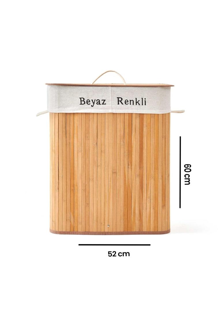 Deco&style Bambu Natürel Çift Hazneli Çamaşır Sepeti Bej