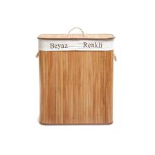 Deco&style Bambu Natürel Çift Hazneli Çamaşır Sepeti Bej
