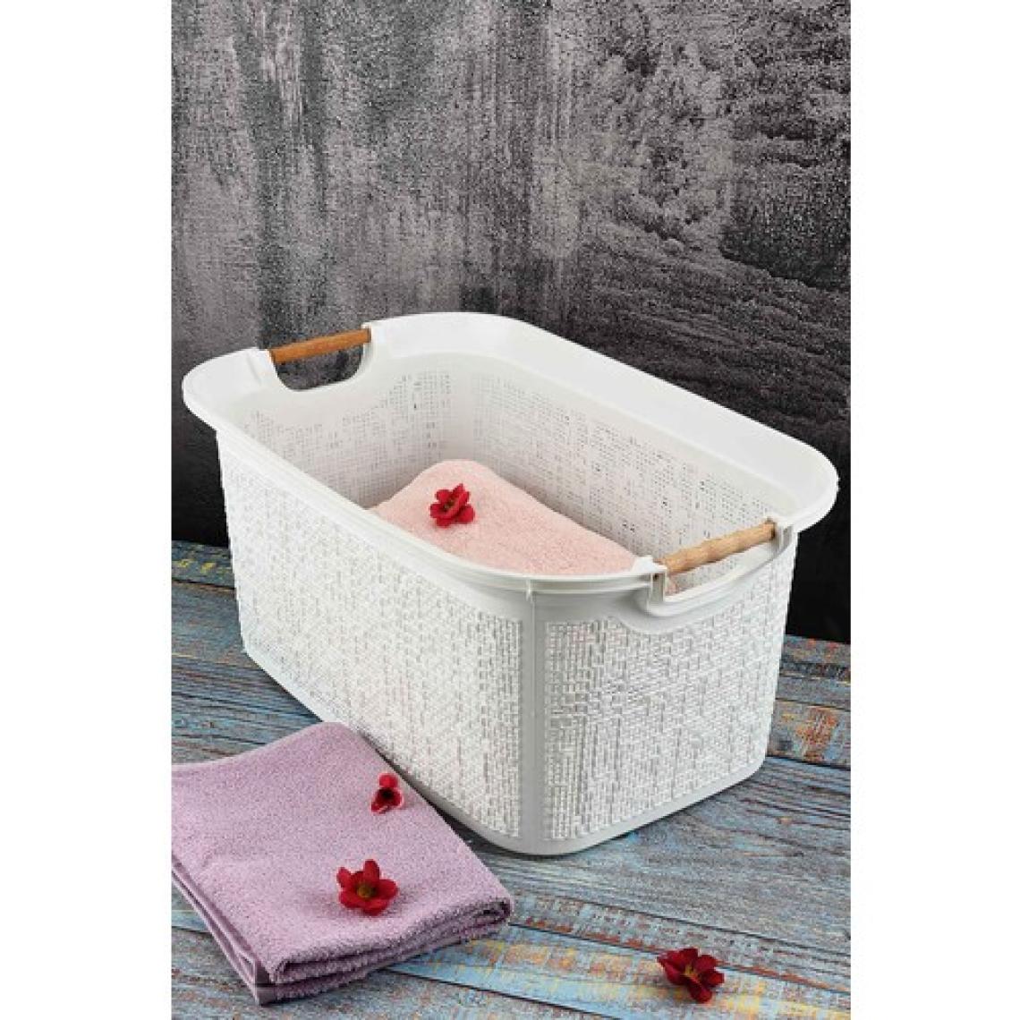 Tuffex Woow Desen Ahşap Kulplu Çamaşır Sepeti 30 Lt Pudra