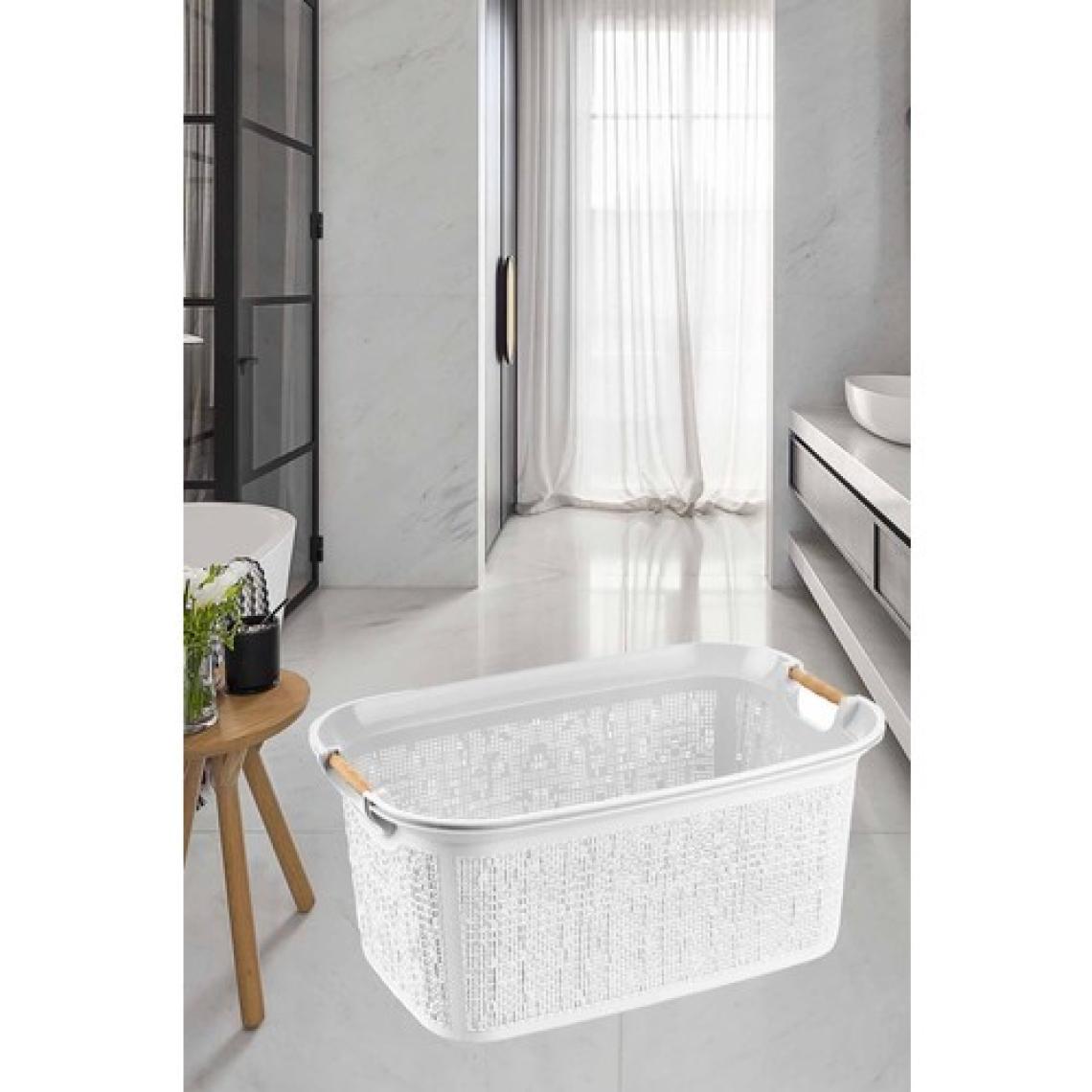 Tuffex Woow Desen Ahşap Kulplu Çamaşır Sepeti 30 Lt Pudra