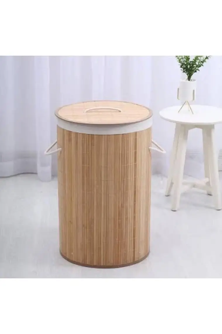 Bosphorus Bambu Kapaklı Çamaşır Sepeti El Yapımı Natural 35x35x60 cm