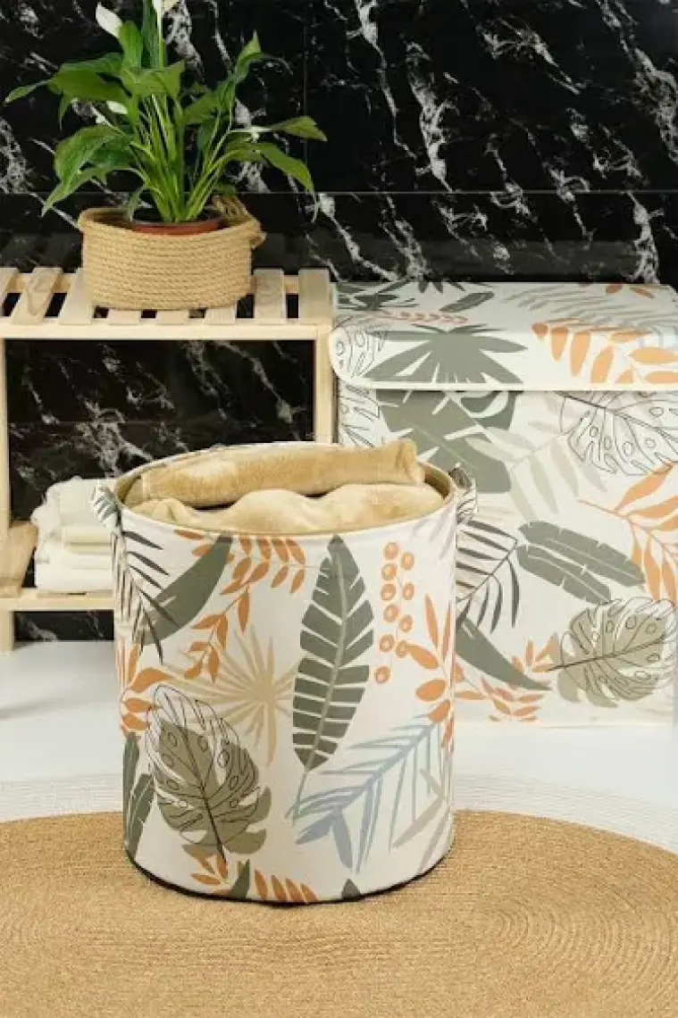 Prendi Home Yaprak Desenli Katlanır Kirli Çamaşır Dolap Içi Çocuk Odası Oyuncak Düzenleyici Saklama Sepeti 37X40
