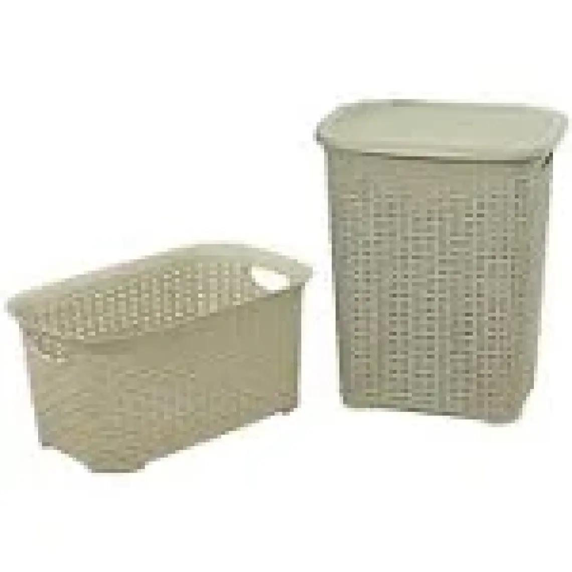 Sağlam Plastik Rattan Hasır Görünümlü Kirli Çamaşır Sepeti- Çamaşır sepeti 2'li Set Çölbeji
