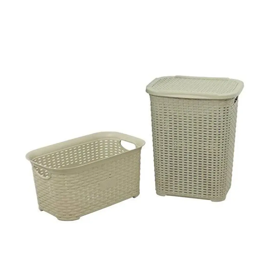 Sağlam Plastik Rattan Hasır Görünümlü Kirli Çamaşır Sepeti- Çamaşır sepeti 2'li Set Çölbeji