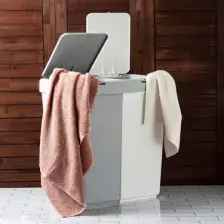 Motek Çok Amaçlı Çift Bölmeli 80 Litre Çamaşır - Kirli Sepeti Gri-Beyaz
