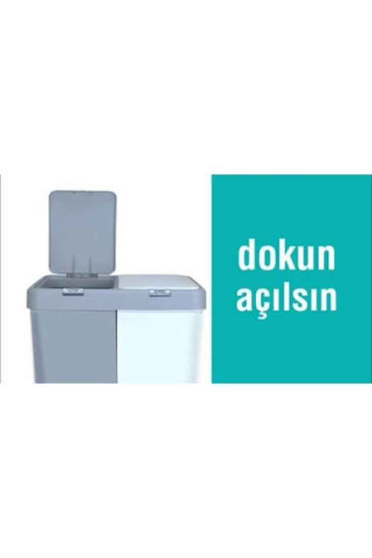 Motek Ikili Dokunmatik Kapaklı Kirli Çamaşır Sepeti