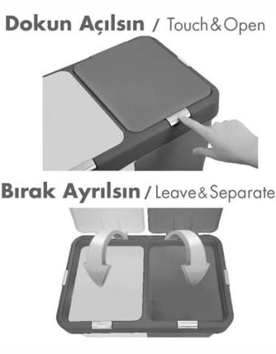 Motek Ikili Dokunmatik Kapaklı Kirli Çamaşır Sepeti
