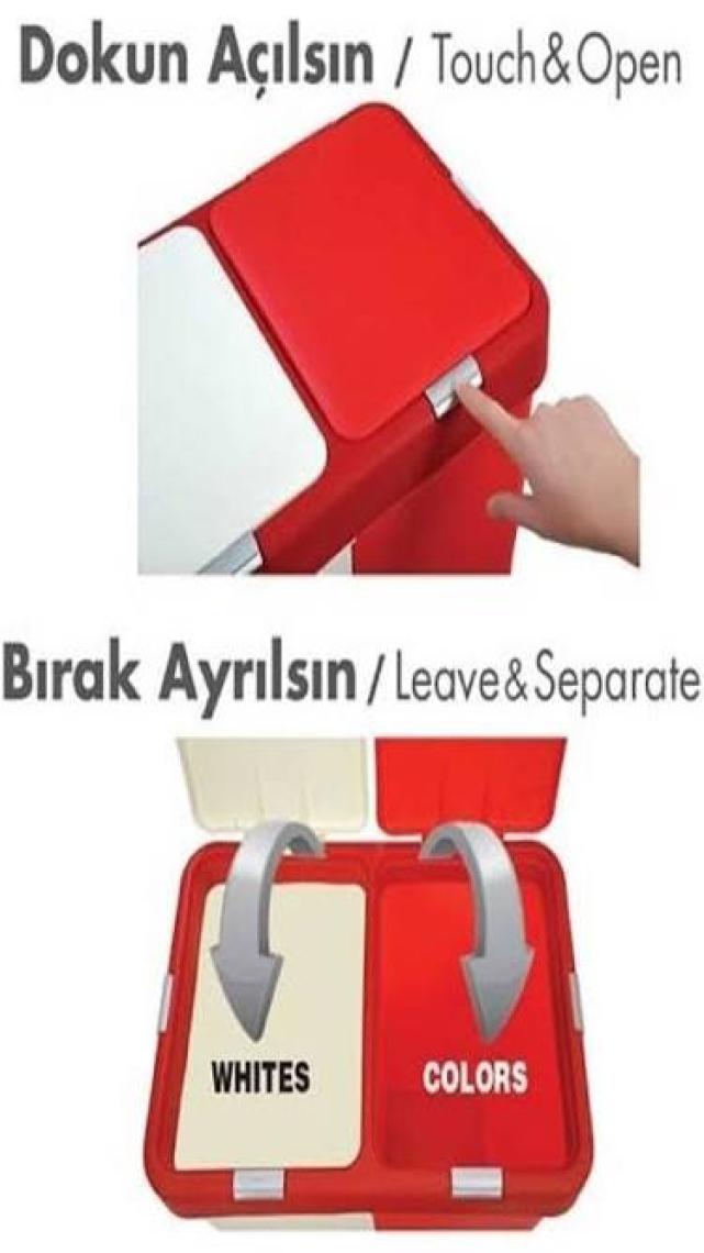 Motek Ikili Dokunmatik Kapaklı Kirli Çamaşır Sepeti