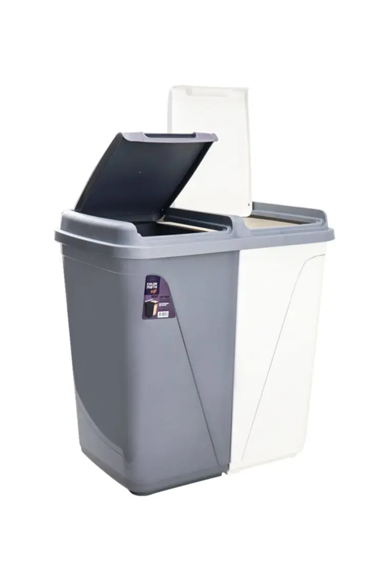 Violet 60 Lt Çift Gözlü Çamaşır Sepeti Gri-Beyaz