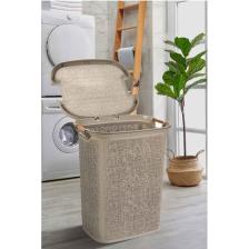 Tuffex Woow Desen Ahşap Kulplu Antistatik Kirli Çamaşır Sepeti 60 Lt - Latte