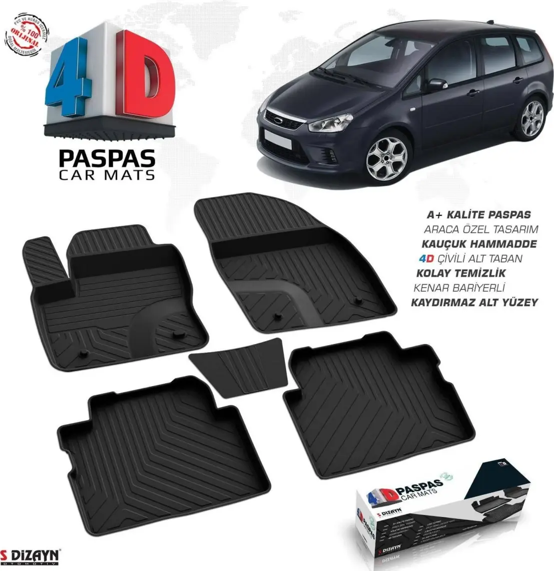 S-Dizayn S-Dizayn Ford C-Max 4D Havuzlu Paspas 2003 ve Üzeri A+Kalite