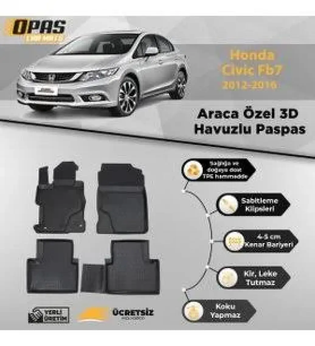 Wöller Honda Civic Fb7 Paspas 2012 2016 Arası 3D Havuzlu Wöller Paspas